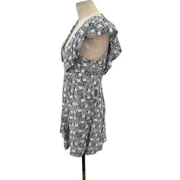 Anthropologie Tunic Mini‎ Dress Floral Print V-Neck Plunge Blue White Size Small - Picture 6 of 12